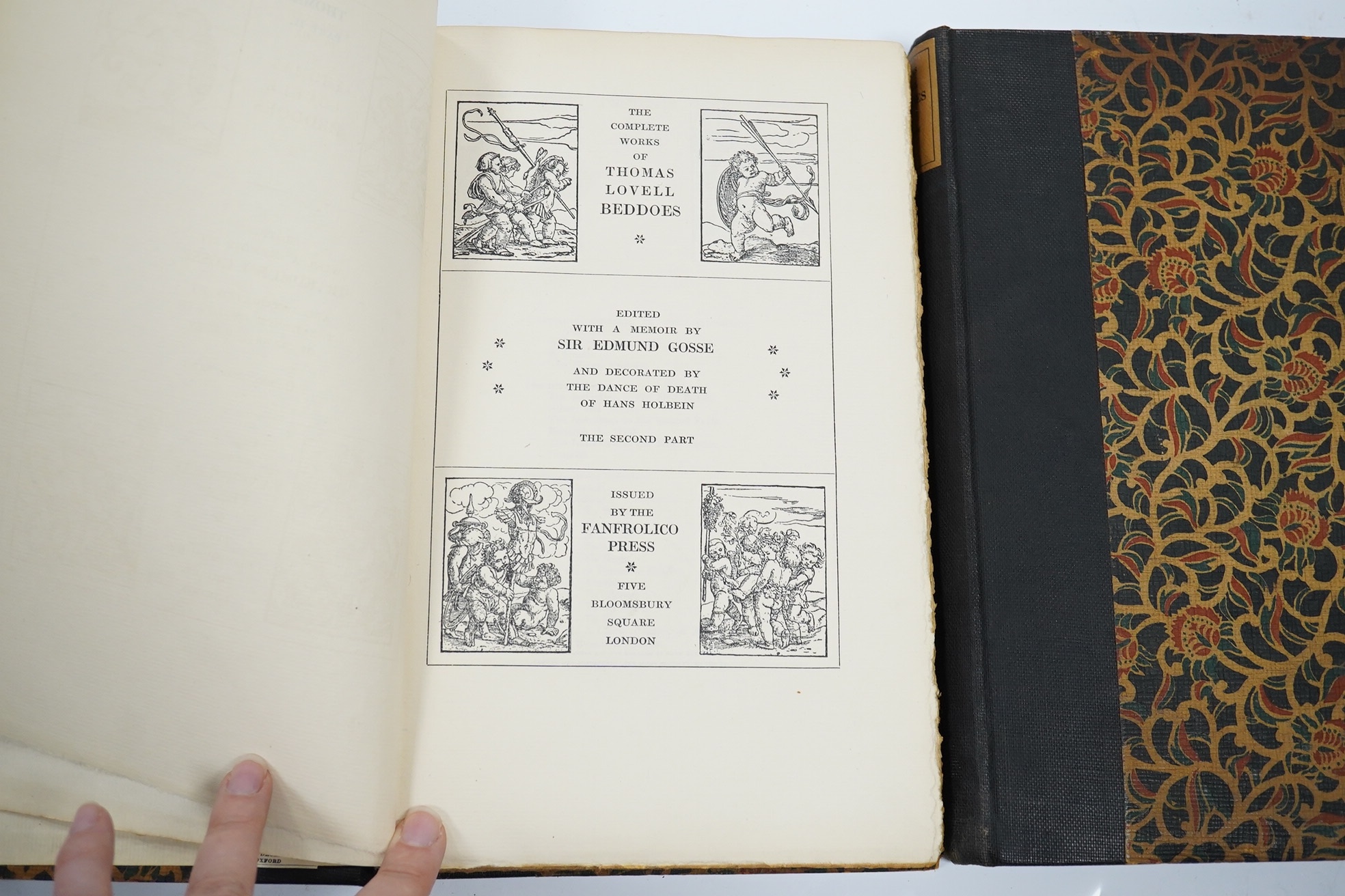 Beddoes, Thomas - The Complete Works of ... Edited with a memoir by Sir Edmund Gosse. And decorated by The Dance of the Death of Hans Holbein. 2vols. (Limited Edition of 750 numbered sets). pictorial titles, portrait and